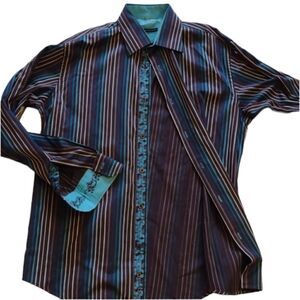 Visconti Uomo mens blue stripe longsleeve buttondown embroidered